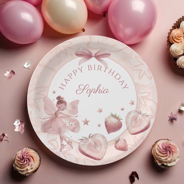 Sweet As A Strawberry Fairy Girl Birthday Welcome Paper Plates (Creator Uploaded)