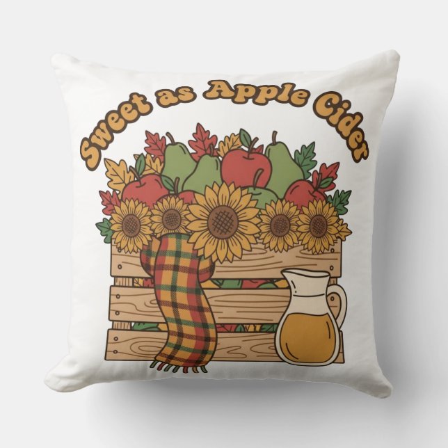 Sweet as Apple Cider Fall Crate Throw Pillow (Front)