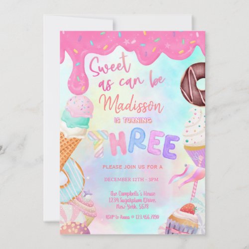 Sweet as can be girl 3rd birthday invitation