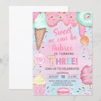 Sweet as can be girl 3rd birthday invitation. invitation