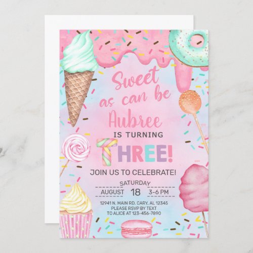 Sweet as can be girl 3rd birthday invitation invitation