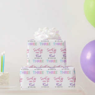 Sweet As Can Be Girl Is Turning 3rd Birthday Wrapping Paper