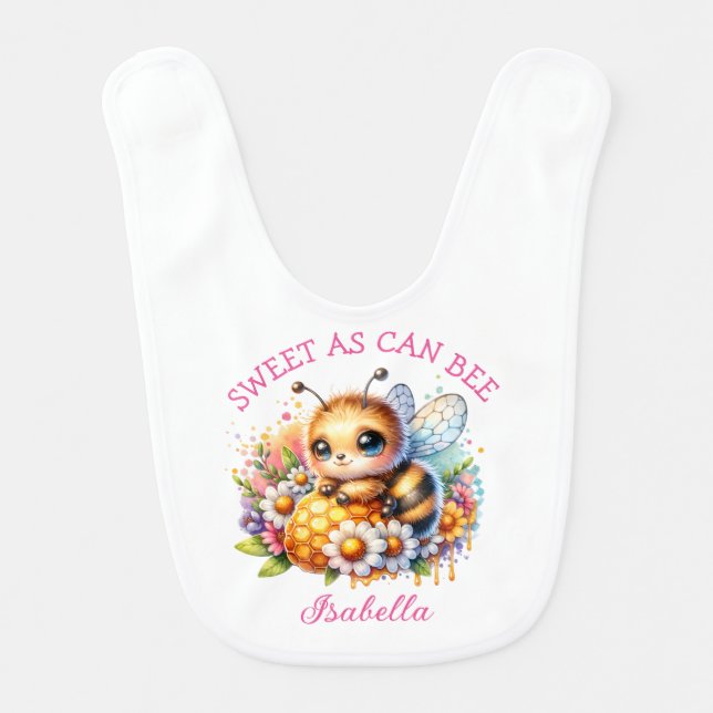 Sweet as Can Be | Honey bee and Flowers Baby Bib (Front)