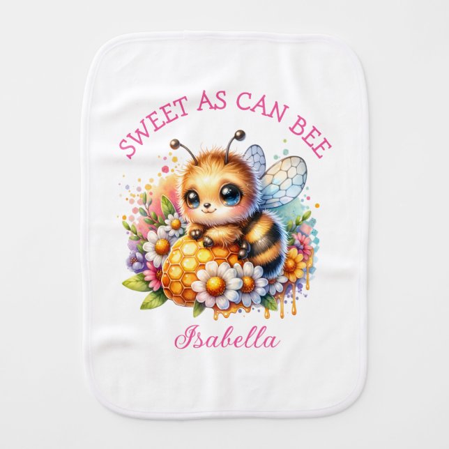 Sweet as Can Be | Honey bee and Flowers Baby Burp Cloth (Front)
