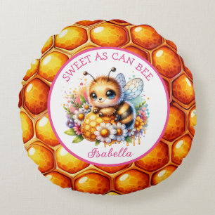 Sweet as Can Be   Honey bee and Flowers Round Pillow