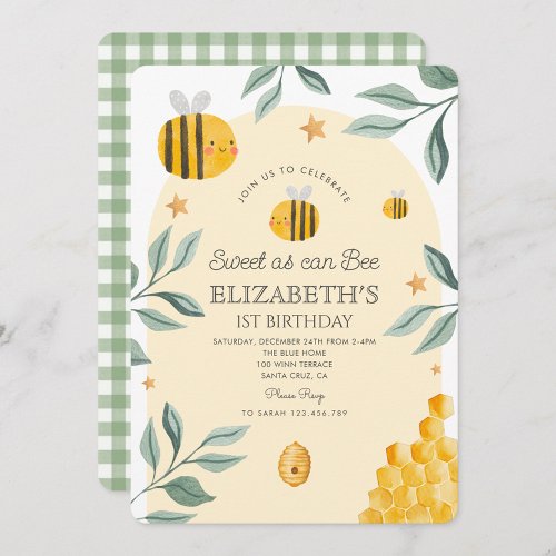 Sweet as can bee  1st Birthday  Invitation