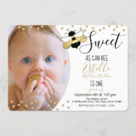 Sweet as can Bee 1st Birthday Party Photo Invitation