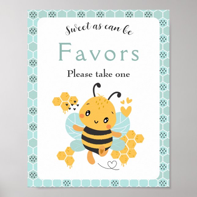 Sweet as Can Bee Baby Boy Baby Shower Favor sign (Front)