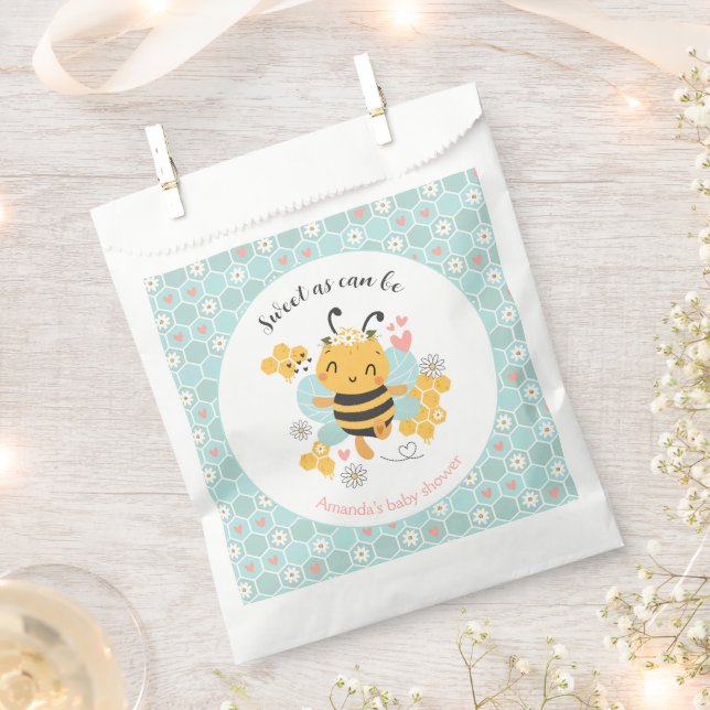 Sweet as Can Bee Baby Girl Baby Shower Favor Bag (Clipped)