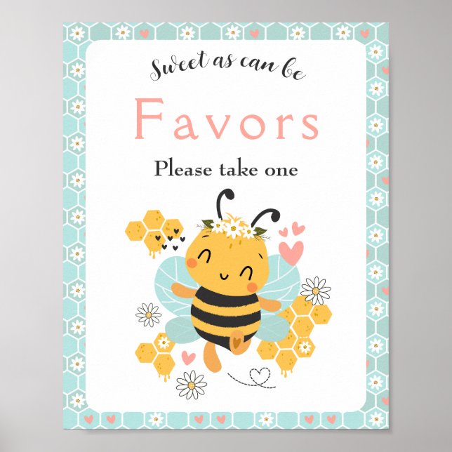 Sweet as Can Bee Baby Girl Baby Shower Favor sign (Front)