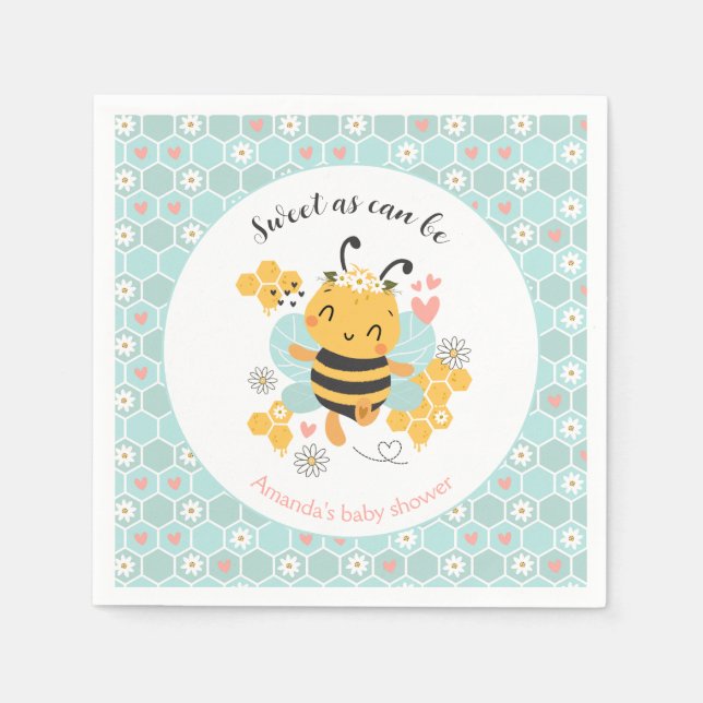 Sweet as Can Bee Baby Girl Baby Shower Napkins (Front)