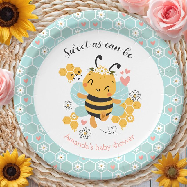 Sweet as Can Bee Baby Girl Baby Shower Paper Plates (Sweet as Can Bee Baby Girl Baby Shower Paper Plates)
