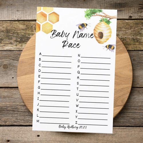 Sweet as can Bee_Baby Name Race Baby Shower Game