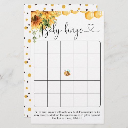 Sweet As Can Bee Baby Shower  Bingo Game