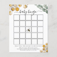 Sweet as Can Bee Baby Shower Bingo Game Card