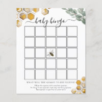 Sweet as Can Bee Baby Shower Bingo Game Card