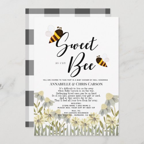 Sweet as can Bee Baby Shower by Mail Invitation