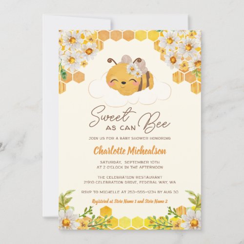 Sweet As Can Bee Baby Shower Floral Honeycomb Invitation