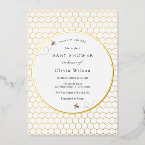 Sweet as can Bee Baby Shower Foil Invitation