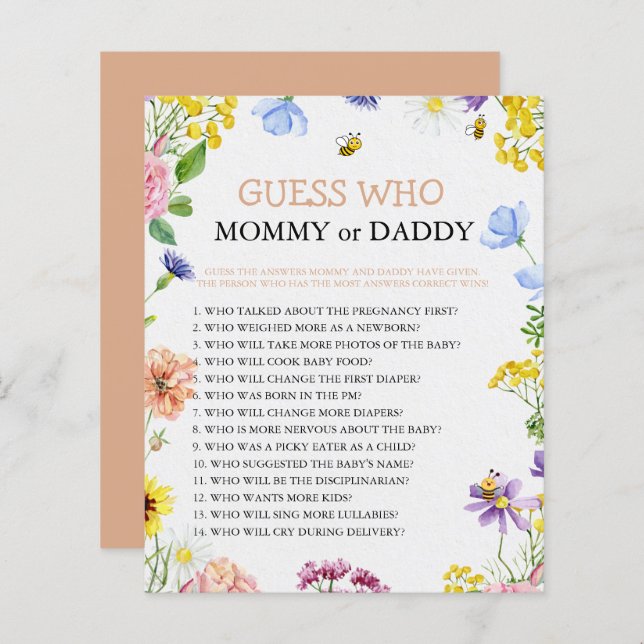 Sweet As Can Bee Baby Shower Game (Front/Back)