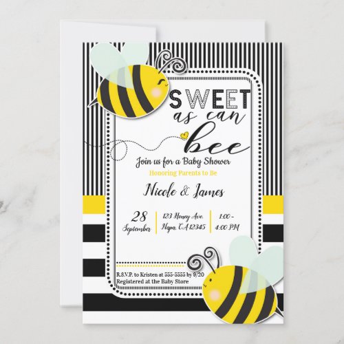 Sweet as can BEE Baby Shower Gender Reveal Invitation