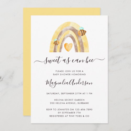 Sweet as Can Bee Baby Shower Invitation