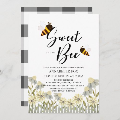 Sweet as can Bee Baby Shower Invitation