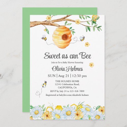Sweet as can Bee Baby Shower Invitation