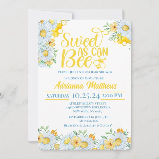 Sweet As Can Bee Baby Shower Invitation (Front)