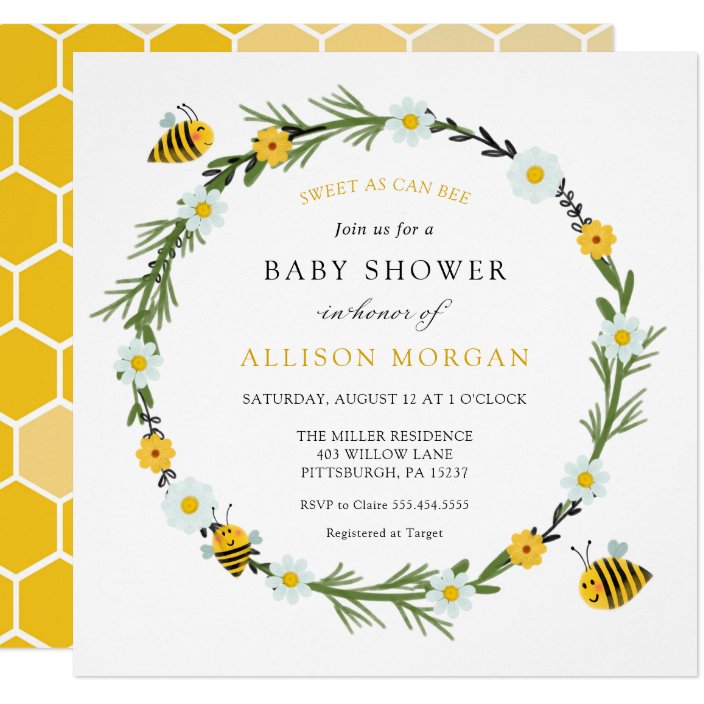 sweet as can bee baby shower invitations