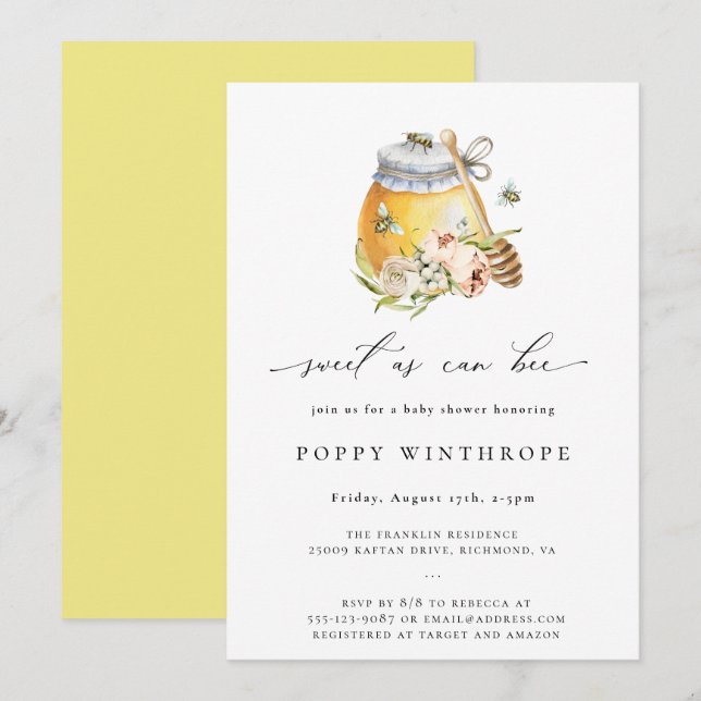 Sweet As Can Bee Baby Shower Invitation (Front/Back)