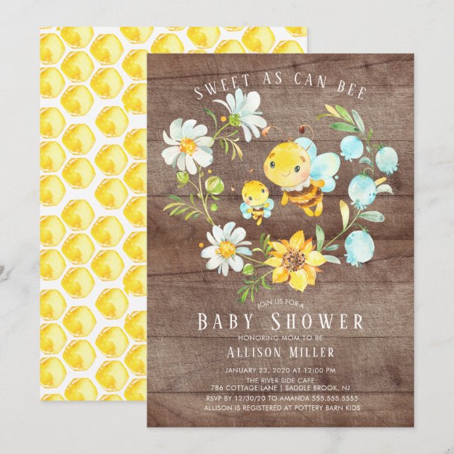 Sweet As Can Bee Baby Shower Invitation (Front/Back)