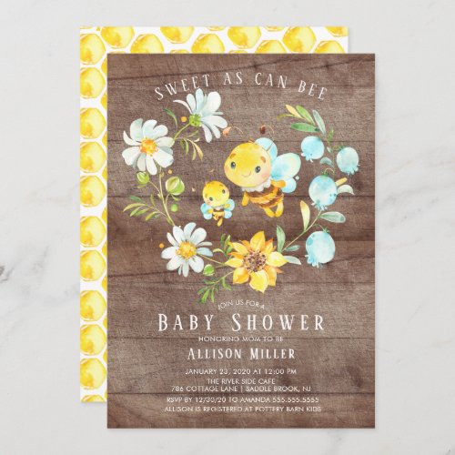 Sweet As Can Bee Baby Shower Invitation