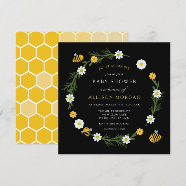 Sweet As Can Bee Baby Shower Invitation (Front/Back)