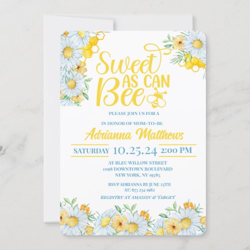 Sweet As Can Bee Baby Shower Invitation