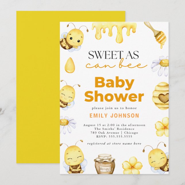 Sweet as Can Bee Baby Shower Invitation (Front/Back)