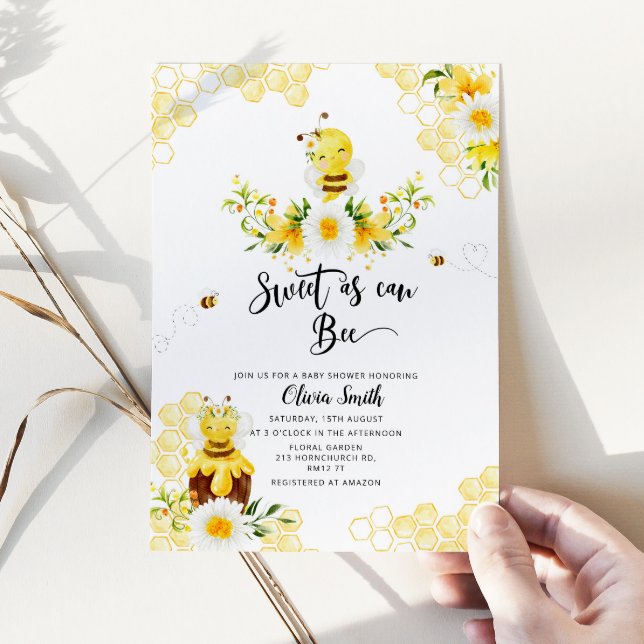Sweet as can bee baby shower invitation