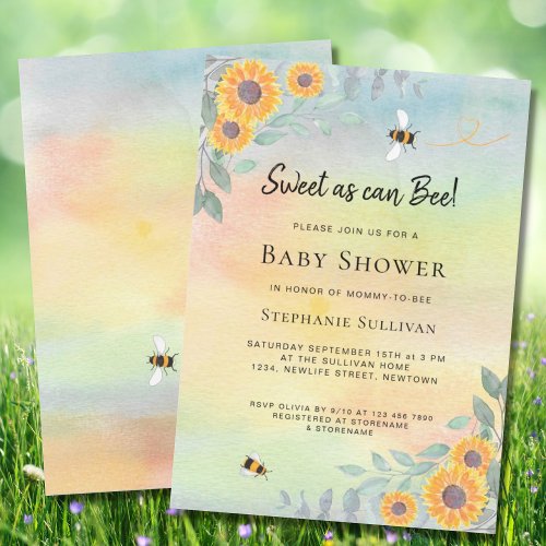 Sweet As Can Bee Baby Shower Invitation