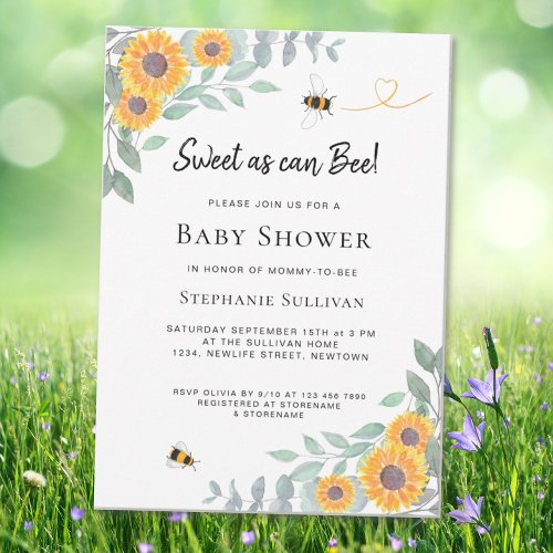 Sweet As Can Bee Baby Shower Invitation