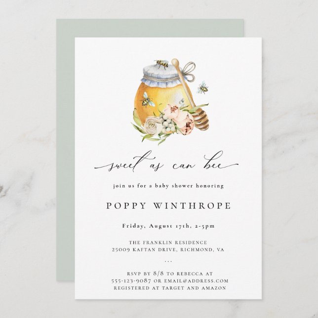Sweet As Can Bee Baby Shower Invitation (Front/Back)