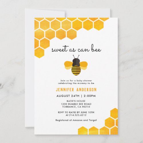 Sweet As Can Bee Baby Shower Invitation