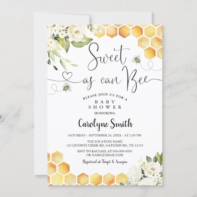 Sweet As Can Bee Baby Shower Invitation (Front)