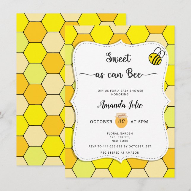 Sweet as can bee baby shower invitation (Front/Back)