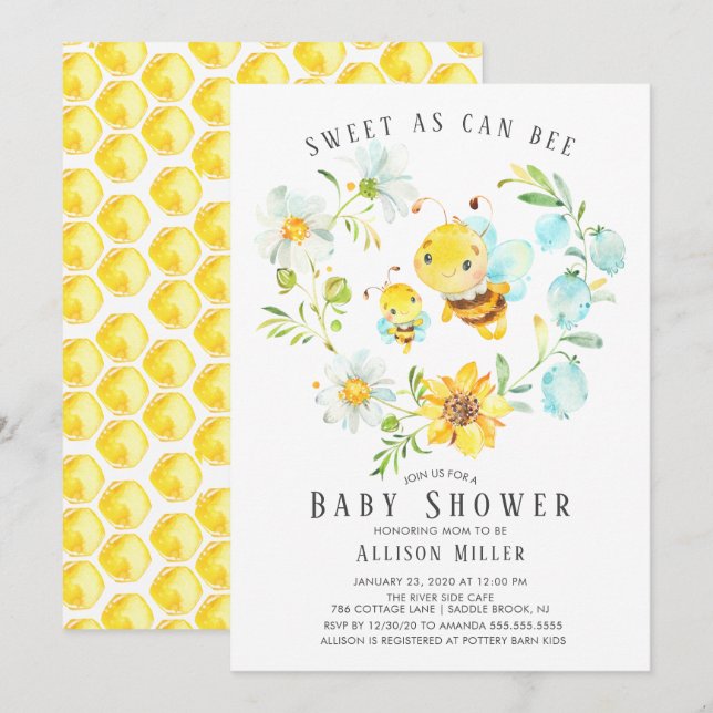 Sweet As Can Bee Baby Shower Invitation (Front/Back)
