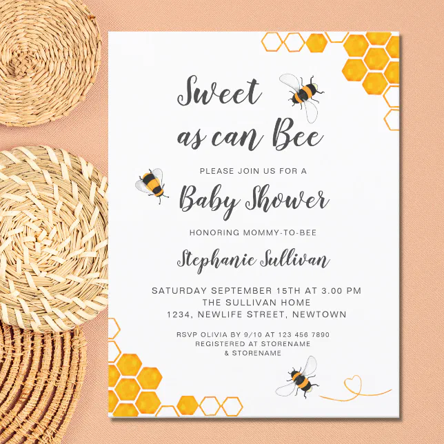 Sweet As Can Bee Baby Shower Invitation Postcard | Zazzle