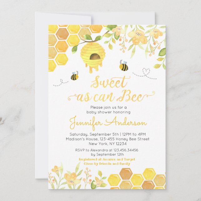 Sweet as can Bee Baby Shower Invitations Boy Girl (Front)