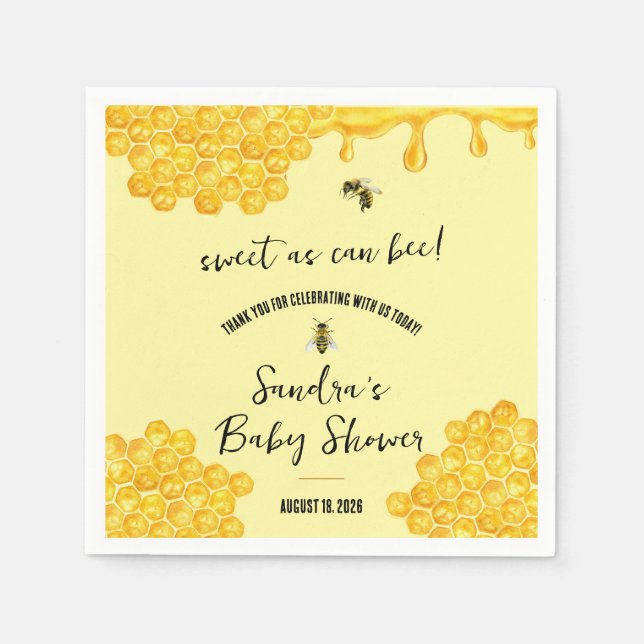 Sweet as can Bee! Baby Shower Napkins (Front)