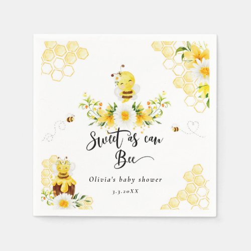 Sweet as can bee baby shower napkins