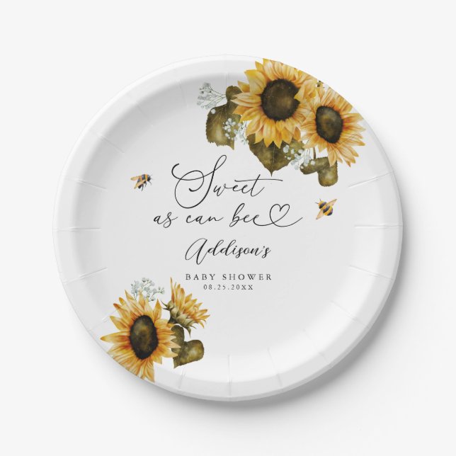 Sweet as Can Bee Baby Shower Paper Plates (Front)