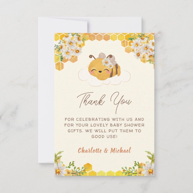 Sweet As Can Bee Baby Shower Thank You Card (Front)